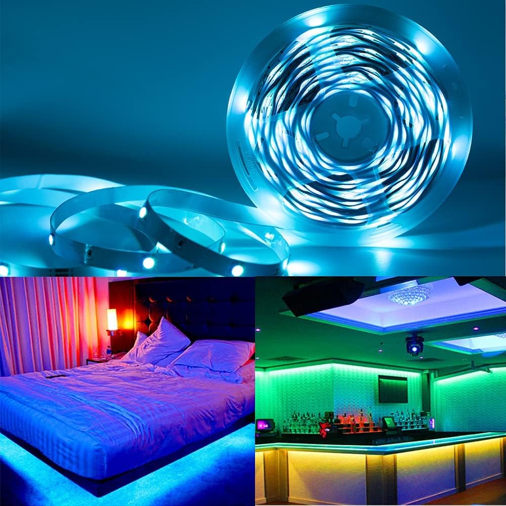 KUMQUAT LED Strip Lights 32.8ft RGB Color Changing Strip Lights with IR Remote Control 12V 5050 Flexible Rope Lights for Bedroom Kitchen Christmas Decor