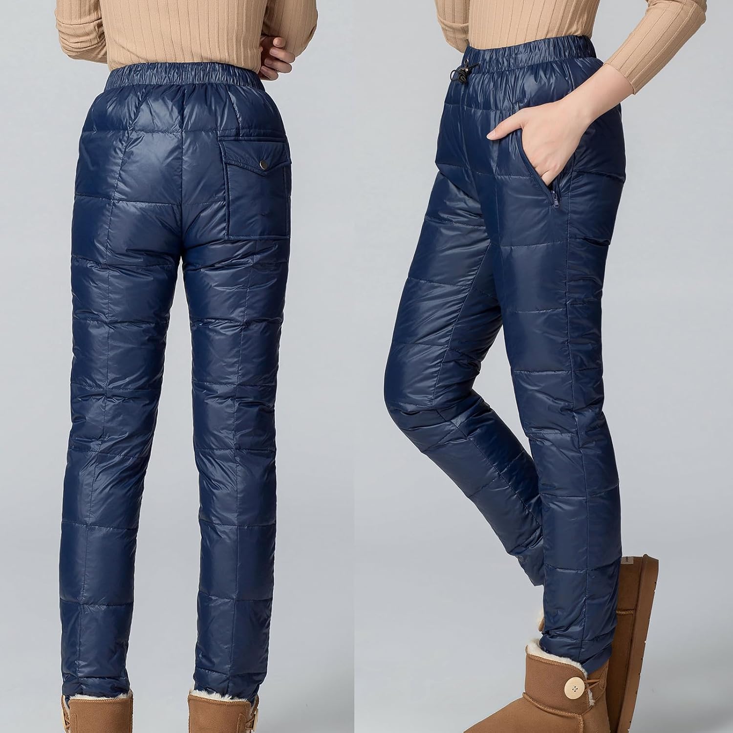 Flygo Womens Snow Pants Packable Winter Waterproof Windproof Outdoor Ultralight Warm Down Ski Pants Trousers - Image 2