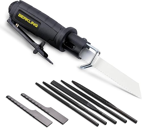 7102 Sierra de aire compacta/sierra de cuerpo alternativo – Herramienta de archivo de aire de baja vibración con kit de cuchillas de 8 piezas