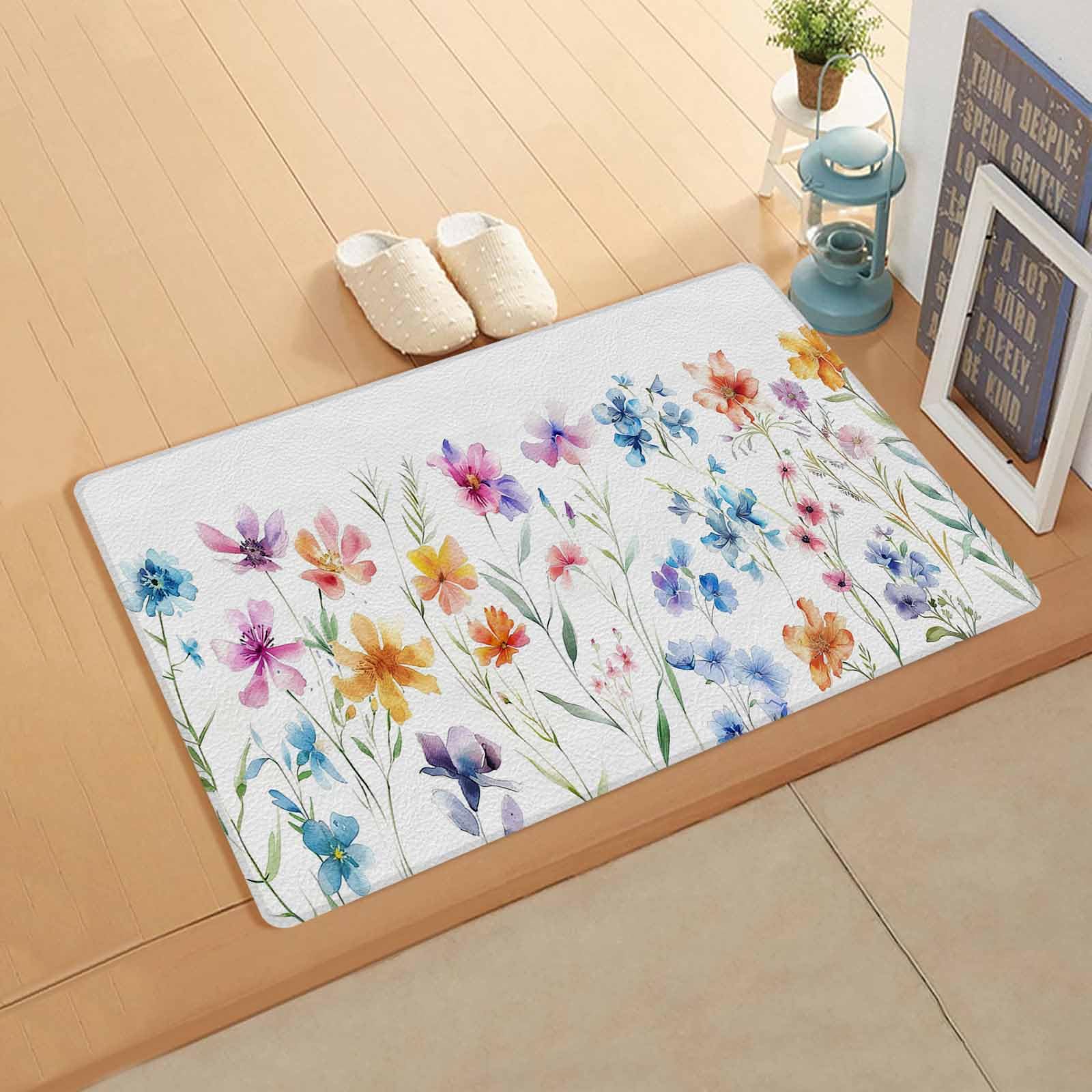 Floral Watercolor Antifatigue Kitchen Bath Door Mat Cushioned Runner Rug,Washable Welcome Floor Sink Mat,Waterproof & Non-Slip Kitchen Standing Doormat,Spring Summer Botanical Aesthetics Herb 24