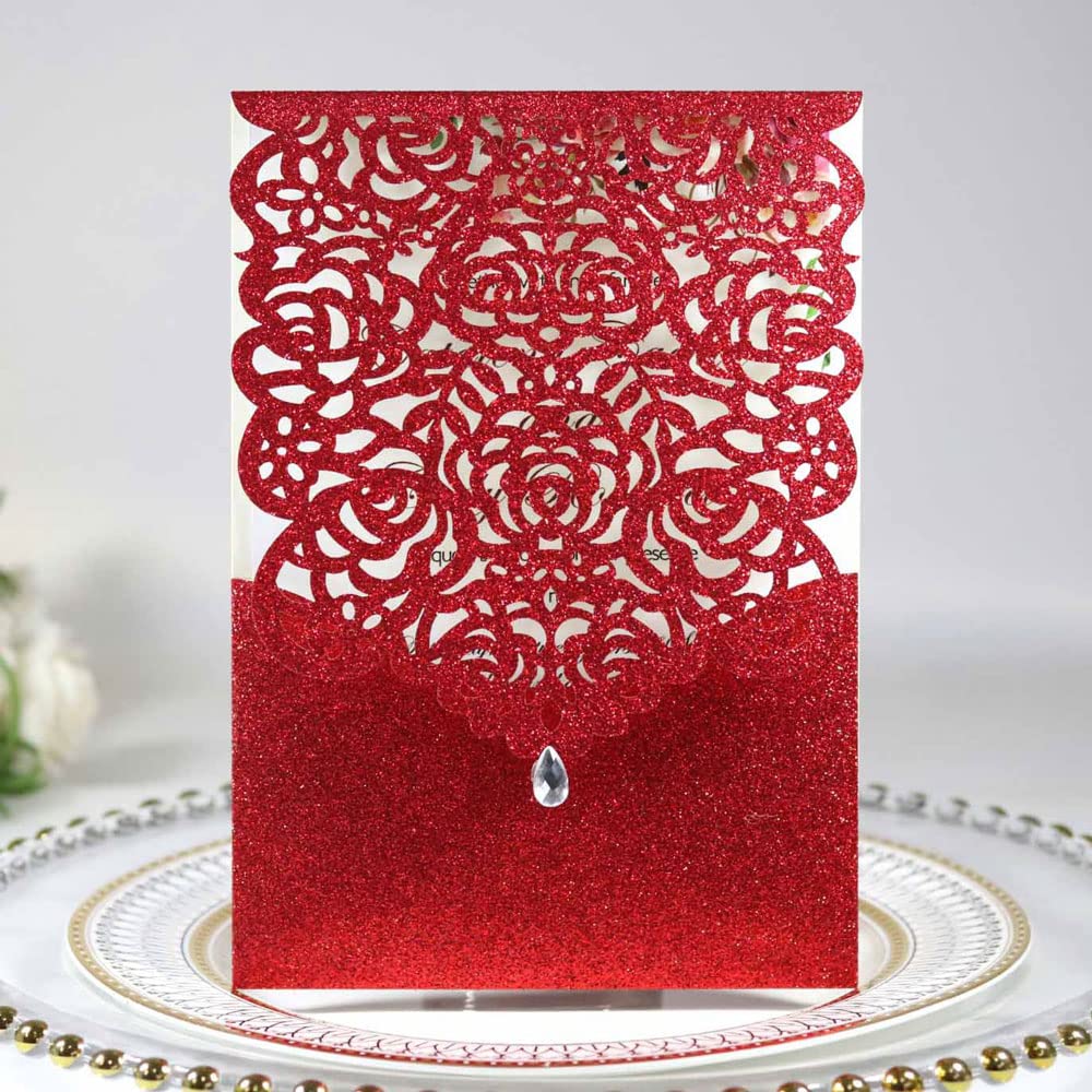 UMIMO 5 x 7.1 Inch 50pcs Silver Laser Cut Lace Flora Wedding Invitation Cards with Butterfly and Envelopes Customized Printed Invitations for Quinceañera Wedding Invite