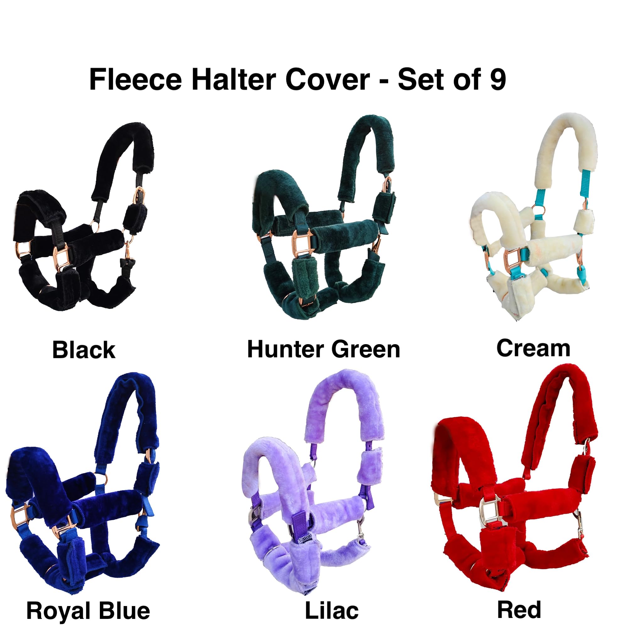 Majestic Ally horse Halter Fleece Set -Full, Set of 09 (Crown, Noseband, Cheeks, Chin, Neck Pieces) and Set of 4 (Crown - Image 3