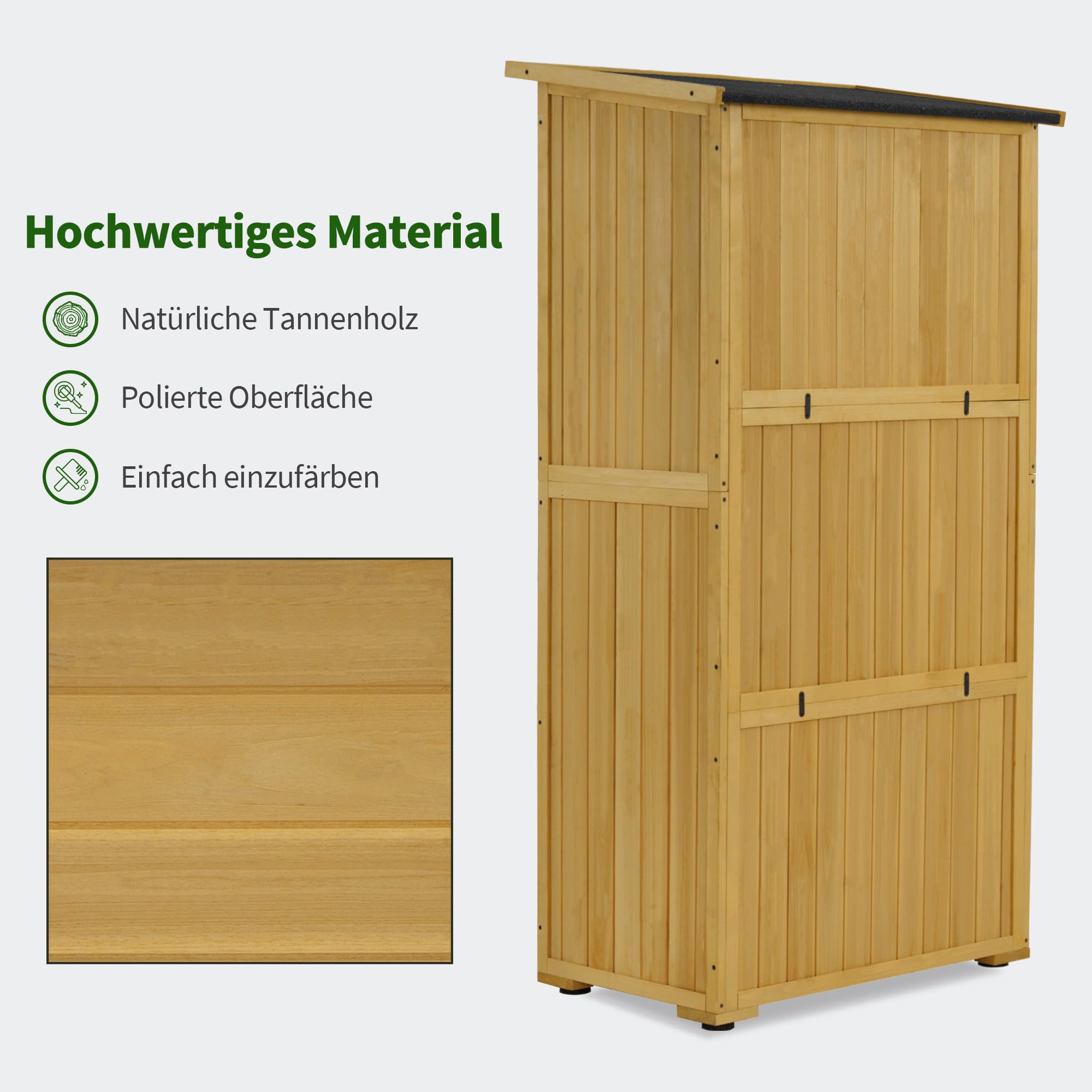 M MCombo Gartenschrank Holz, Gartenhaus Klein Wetterfest, Outdoor Gerätehaus Geräteschuppen, für Außenbereich Balkon Terrasse, 0878-F (Natur)