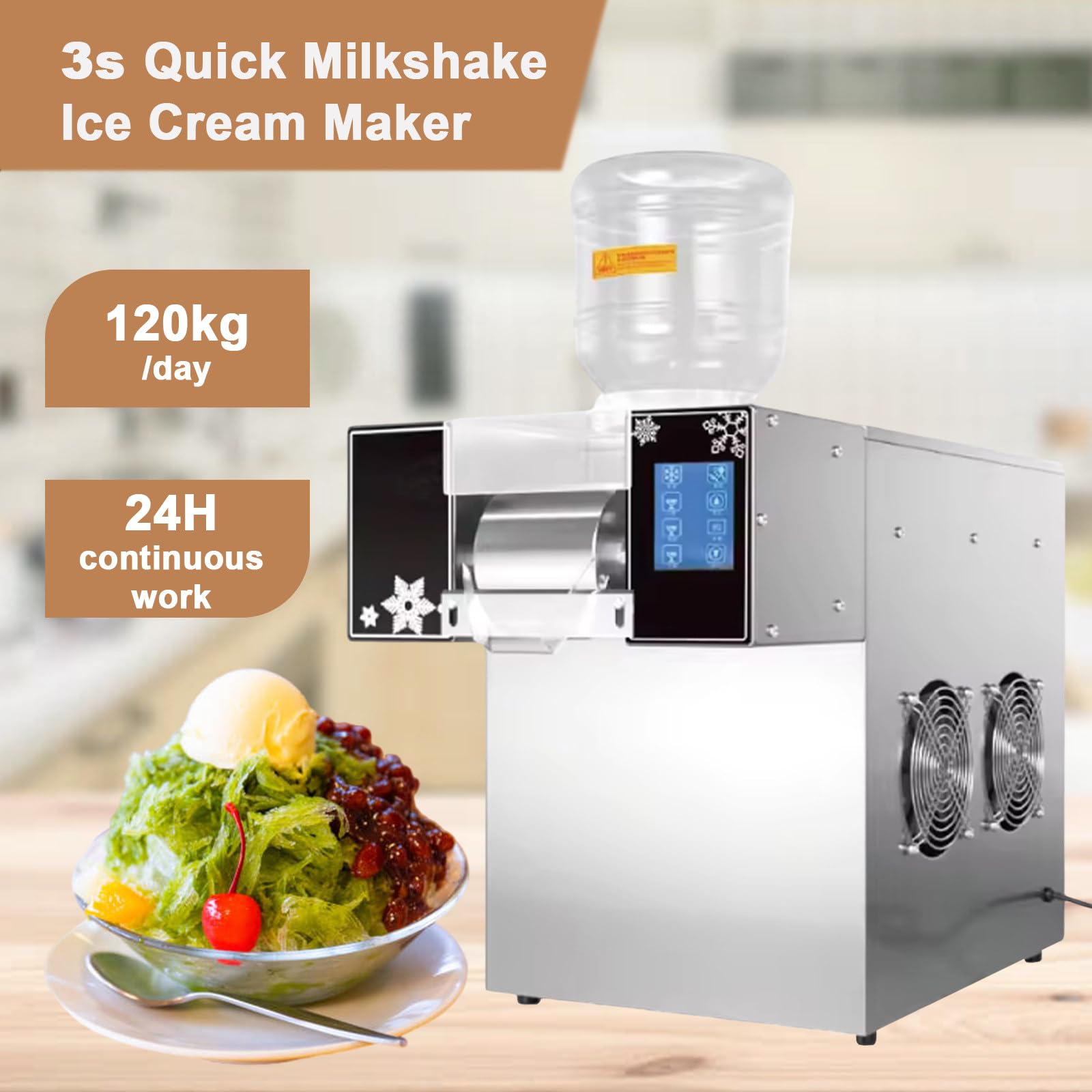 Machine À Glace Pilée Professionnelle en Acier Inoxydable, avec Panneau De Commande Tactile, 3 Modes De Production Et Un Réservoir De 2,5 L, pour Smoothies, Desserts, Cafés
