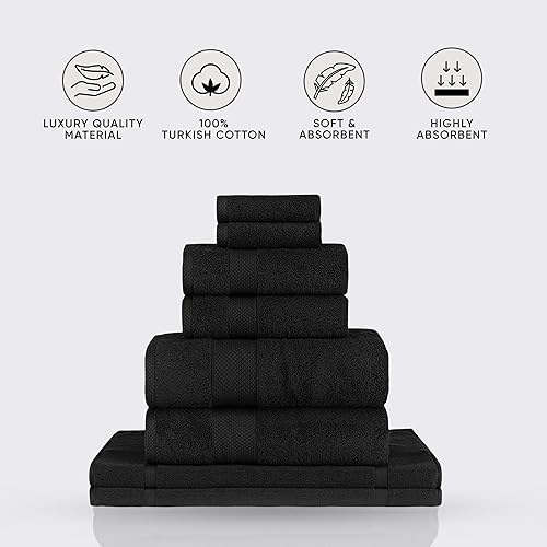 Vista 24 de Towels Beyond - Juego de toallas de lujo de 6 piezas, 100% algodón turco, de secado rápido, altamente absorbente y cómodo, incluye 2 toallas