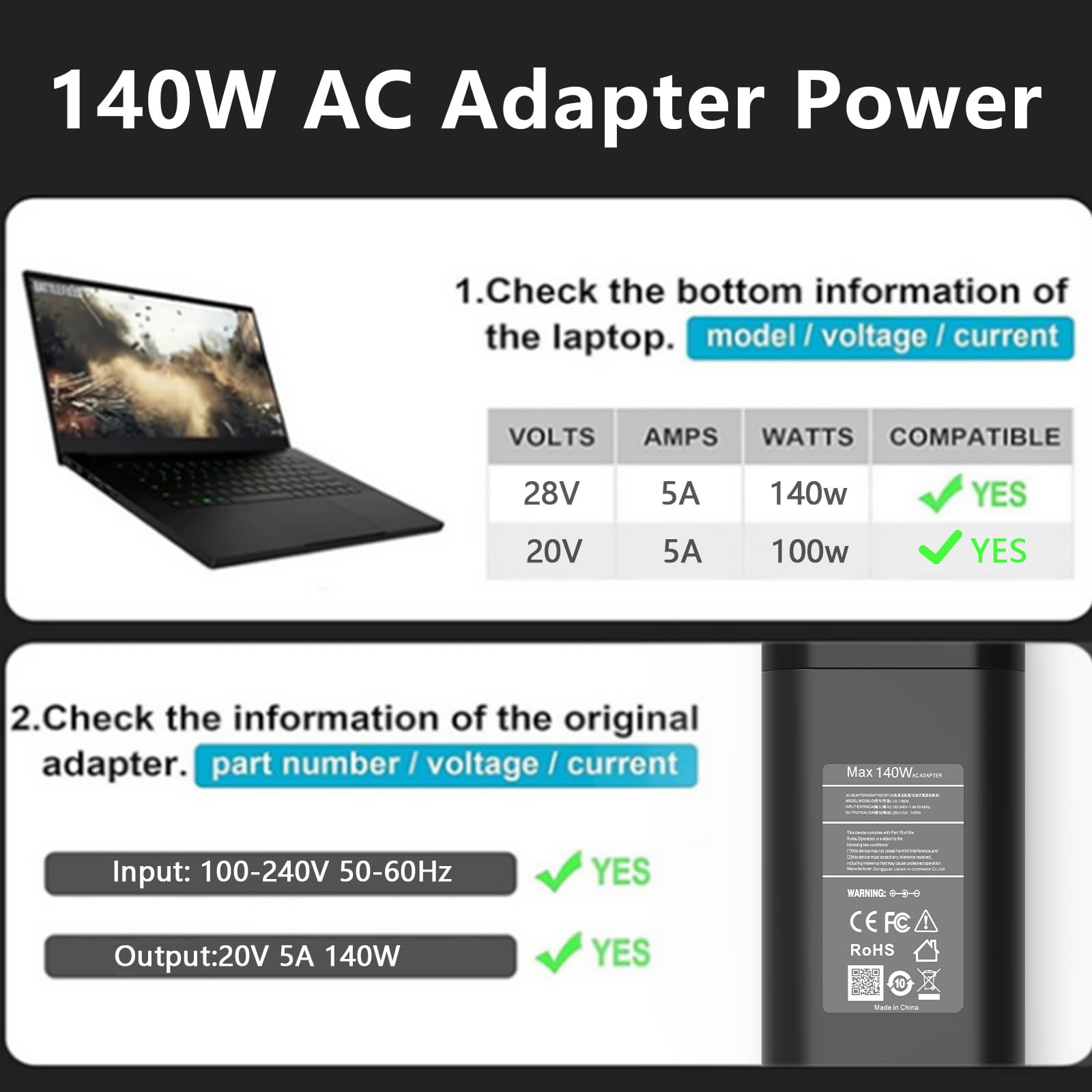 140W Alimentatore USB C per PC portatile HP Omen Transcend 14 Spectre x360 ZBook Ultra G1a ZBook 8 G1i G1ak ZBook Firefly 14 16 G11 G10, per HP Spectre X360 2-in-1 16-aa0023dx 16-aa0047nr 16-aa0097nr