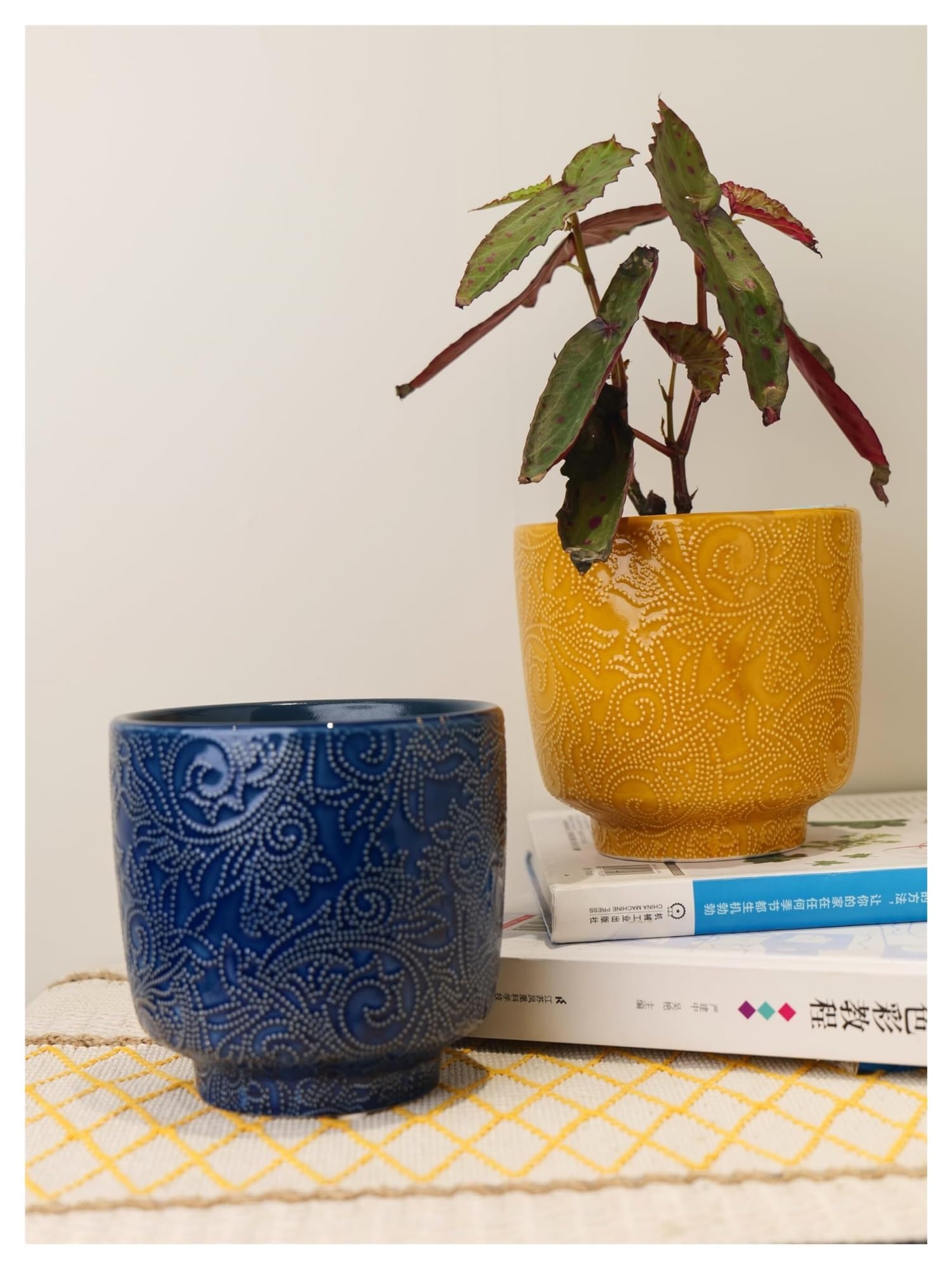Doniczki na rośliny Ceramiczna doniczka na rośliny, wytłoczony wzór, doniczka na sukulenty, kaktus, orchidea prezenty dla miłośników roślin