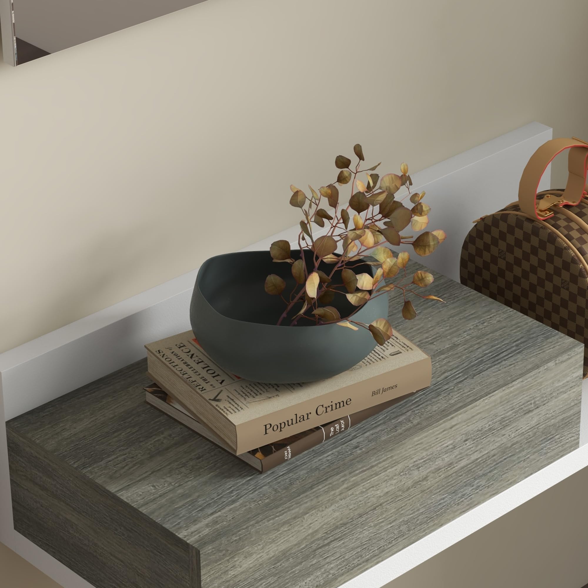 HOMCOM Mobile da Ingresso 2 in 1 con Specchio da Parete 75x3.5x75 cm e Cassetto 75x30.5x20 cm, Set da Ingresso in MDF e Vetro, Grigio e Bianco