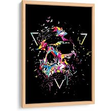 Canvas Lab | Skull X by Balazs Solti | 11 x 15 in | Fine Art Framed Print, Frame Color Natural | Colorful, Illustrations, Halloween, Surrealism, Modern | Wall Decor for Bedroom, Living Room or Office