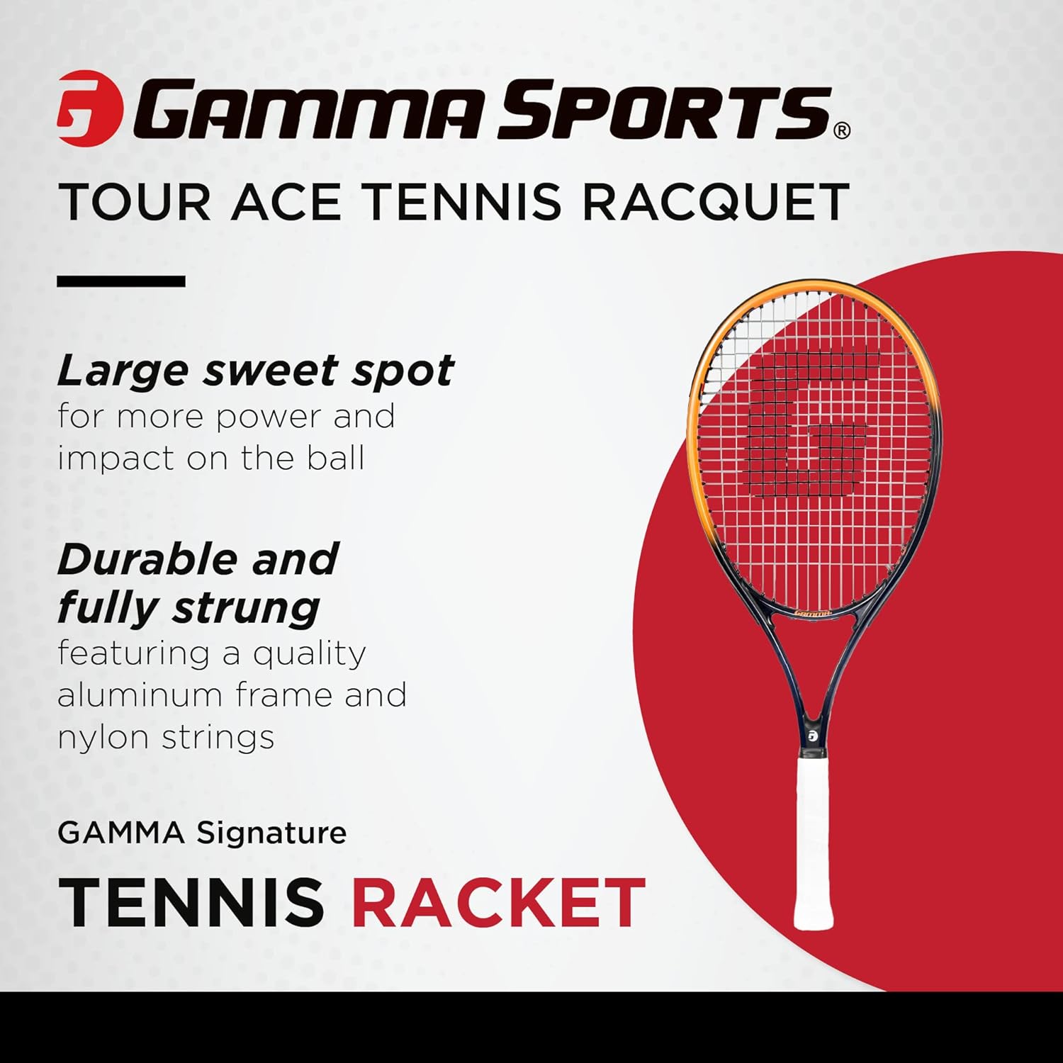 Gamma Tour Ace Tennis Racket, 27 Inch – Premium Pre-Strung Adult Racket ...