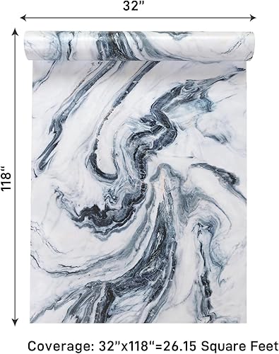 Miniatura 6 de VaryPaper Papel de contacto de mármol azul marino y blanco de 32 x 118 pulgadas, papel tapiz de vinilo para encimera, impermeable, mate, para