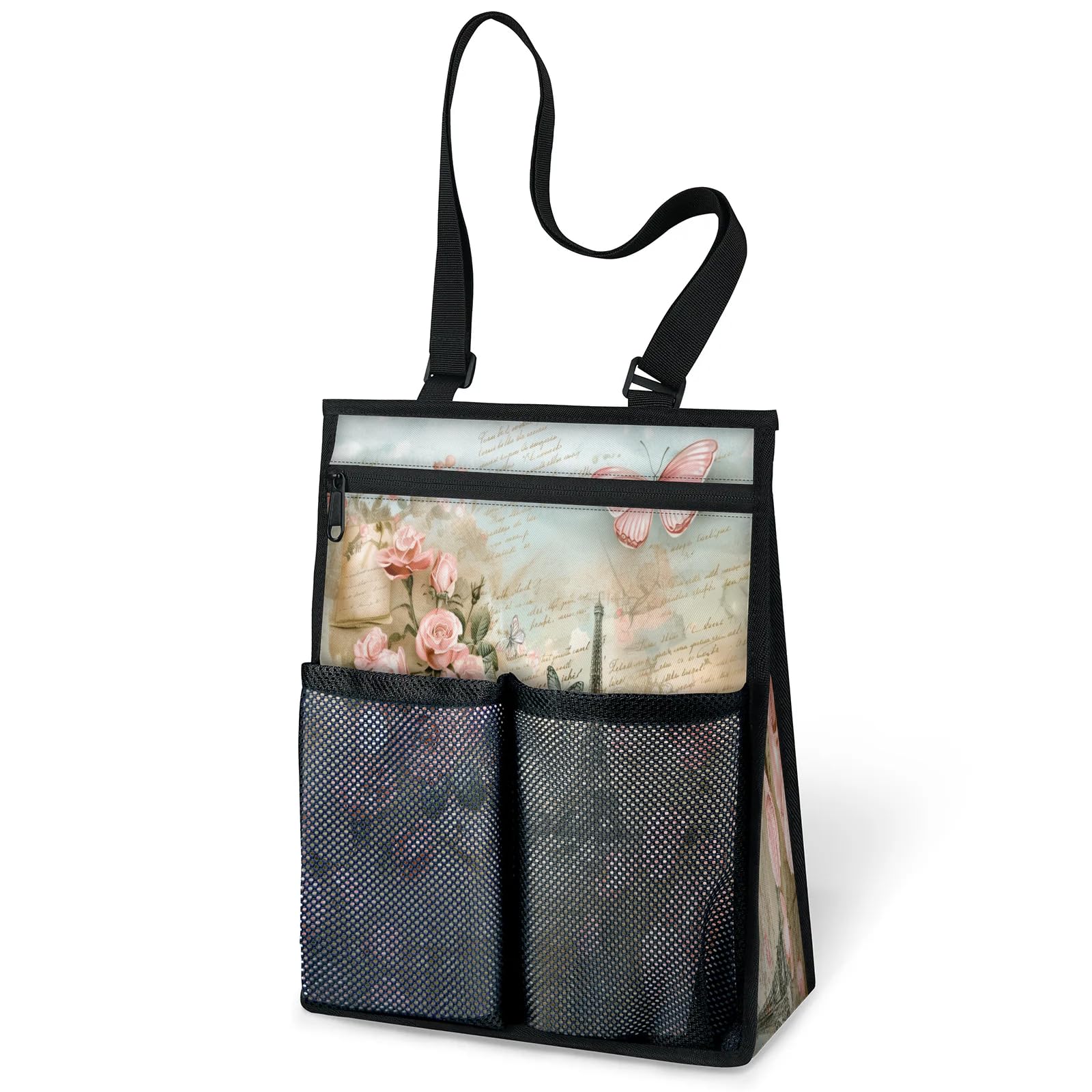 Ourtheme Romantic France Postcard Portable Shower Bag for Travel Gym Camp Beach Tote Shower Caddy Bags Hanging Toiletry