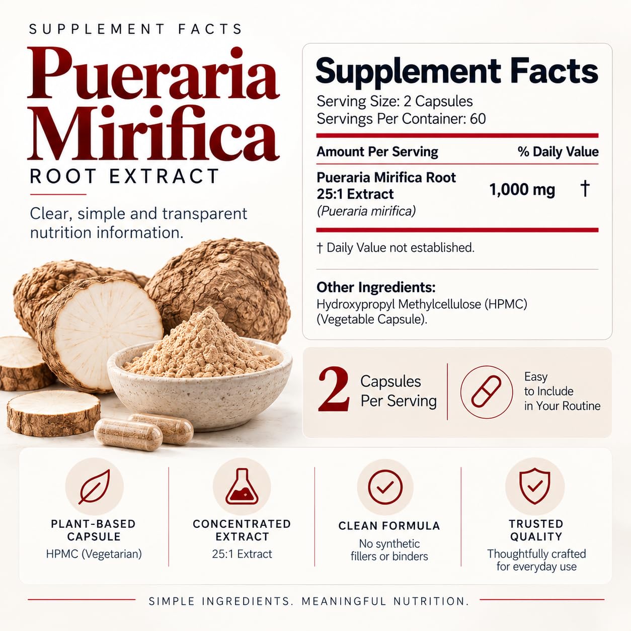 AMALTH Pueraria Mirifica Capsules 1000mg, 25:1 Root Extract - Plant Estrogen Supplement for Women, Men and MTF - Natural Phytoestrogen, White Kwao Krua - 120 Vegetarian Capsules, Gluten Free, Non-GMO — Amazon image 7