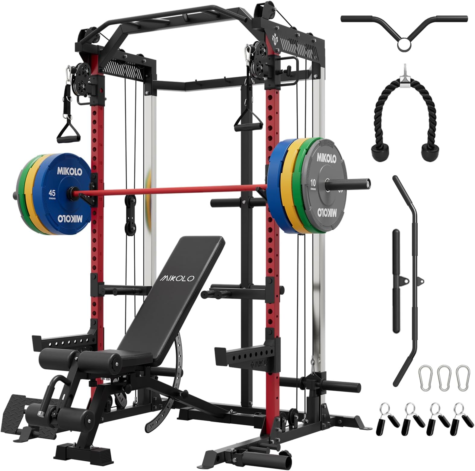 - Power Cage, 2000LB Power Rack with Independent Dual Pulley System, Multi-Function Home Gym Workout Machine for Cable Crossover