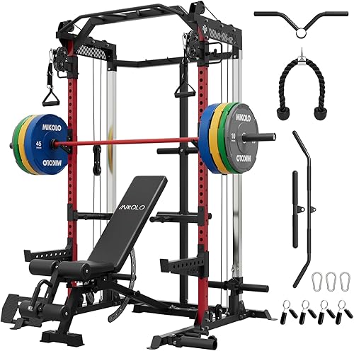 Mikolo - Jaula de potencia, estación de potencia de 2000 libras con sistema independiente de doble polea, máquina de entrenamiento multifunción para