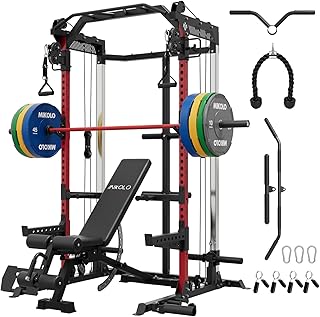 Mikolo Power Cage, 2000LB Power Rack with Independent Dual Pulley System, Multi-Function Home Gym Workout Machine for Cable Crossover