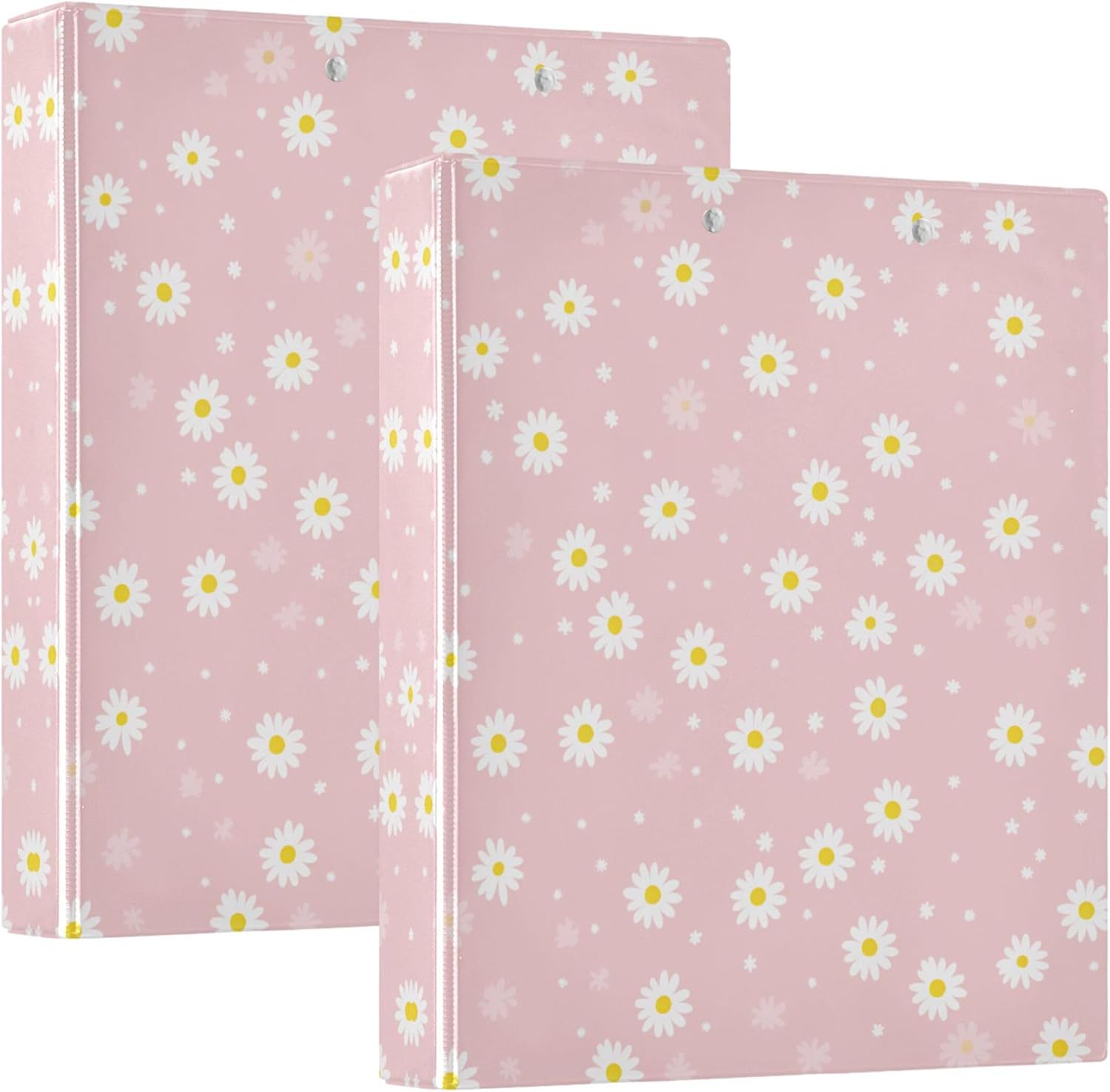 Pink Daisy 3 Ring Binders, 1.5” Round Ring Binders with Clipboard - Letter Size, 3 Interior PVC Clear Pockets & Anti-Slip Clip for Office School Supplies, 2PCS