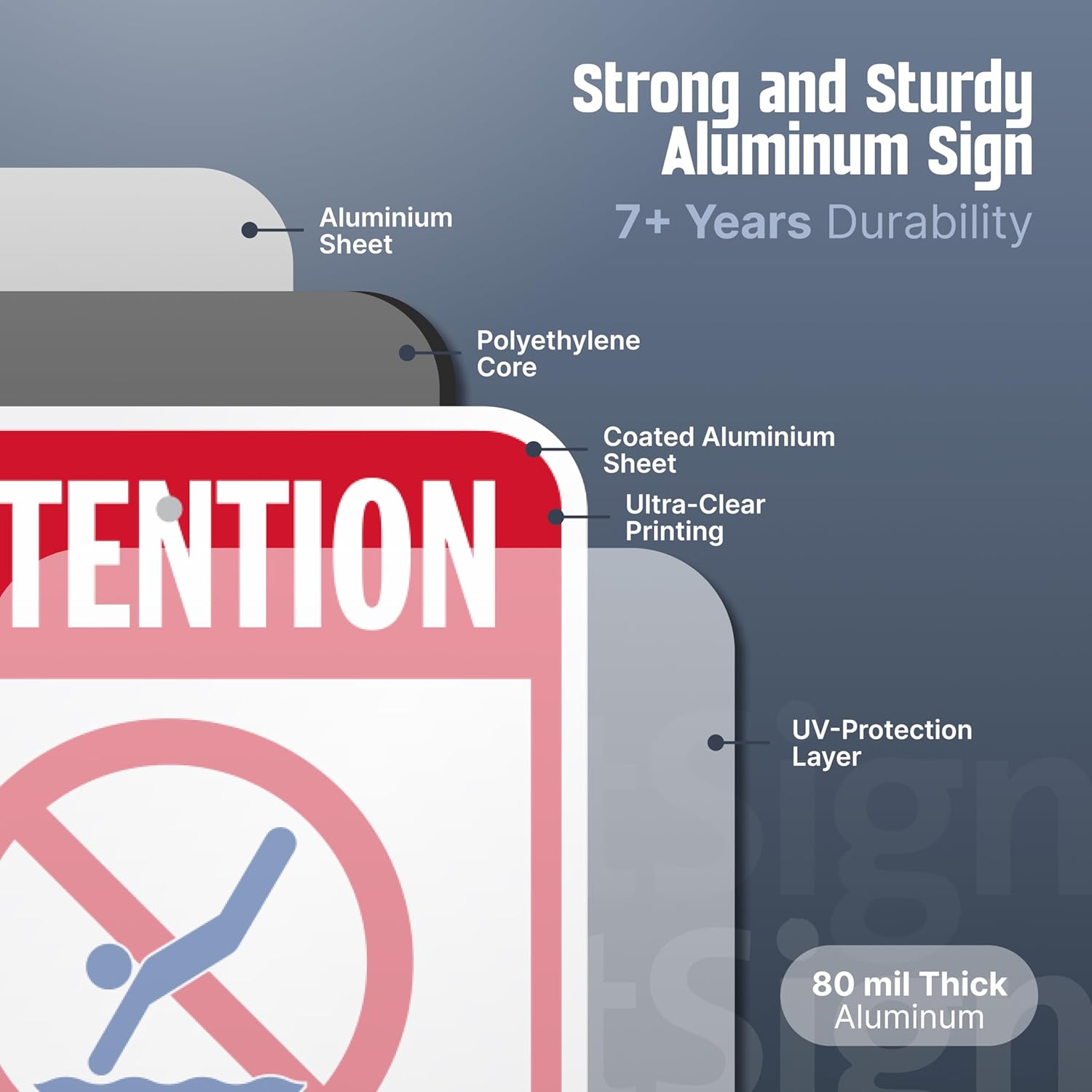 SmartSign Attention No Diving Sign - 2 Pack, 18 x 12 inch, Pool Sign, 2mm Aluminum Composite, Pre-Drilled Holes, Red/Blue on White, Made in USA