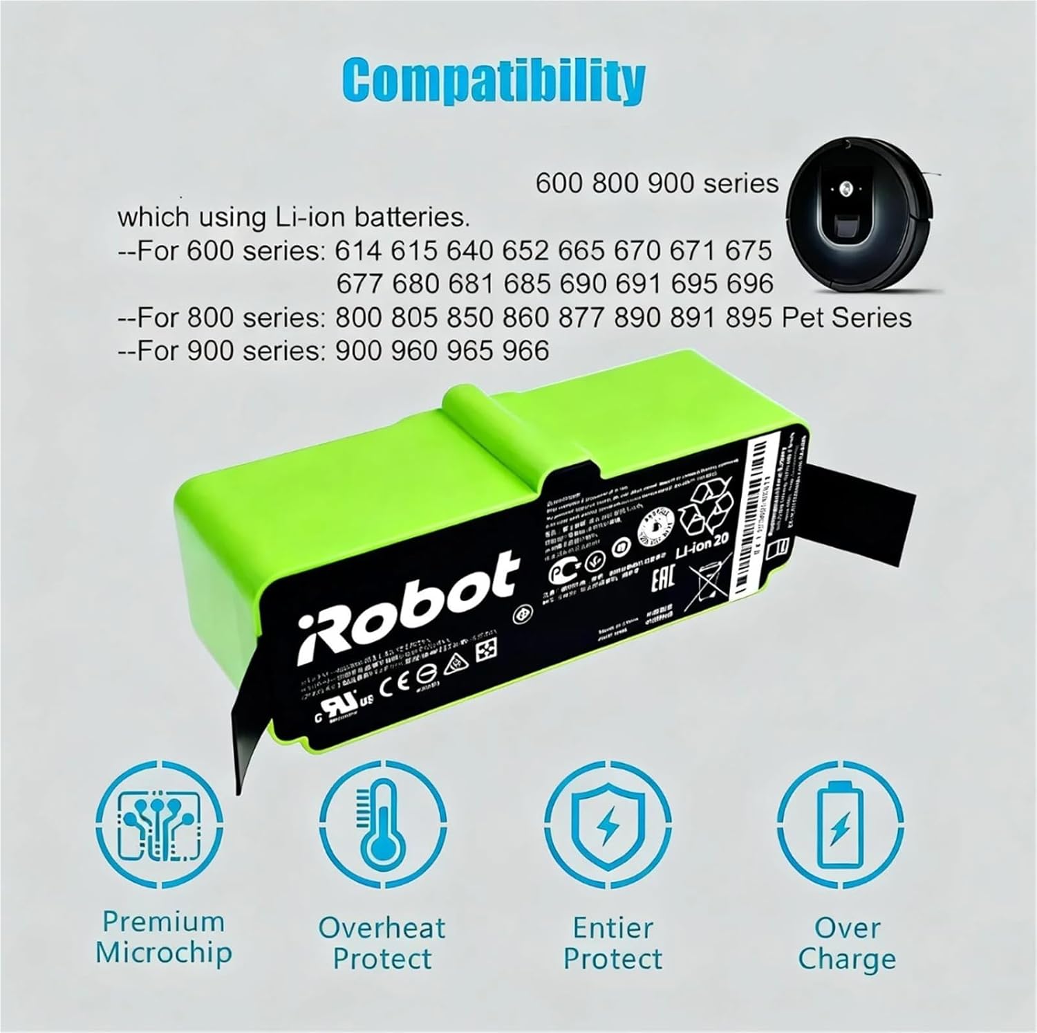 Robot Vacuum Cleaner Battery,Compatible for Roomba 960 890 860 695 680 675 Replacement Battery, High Capacity Li-ion(1800mAh)