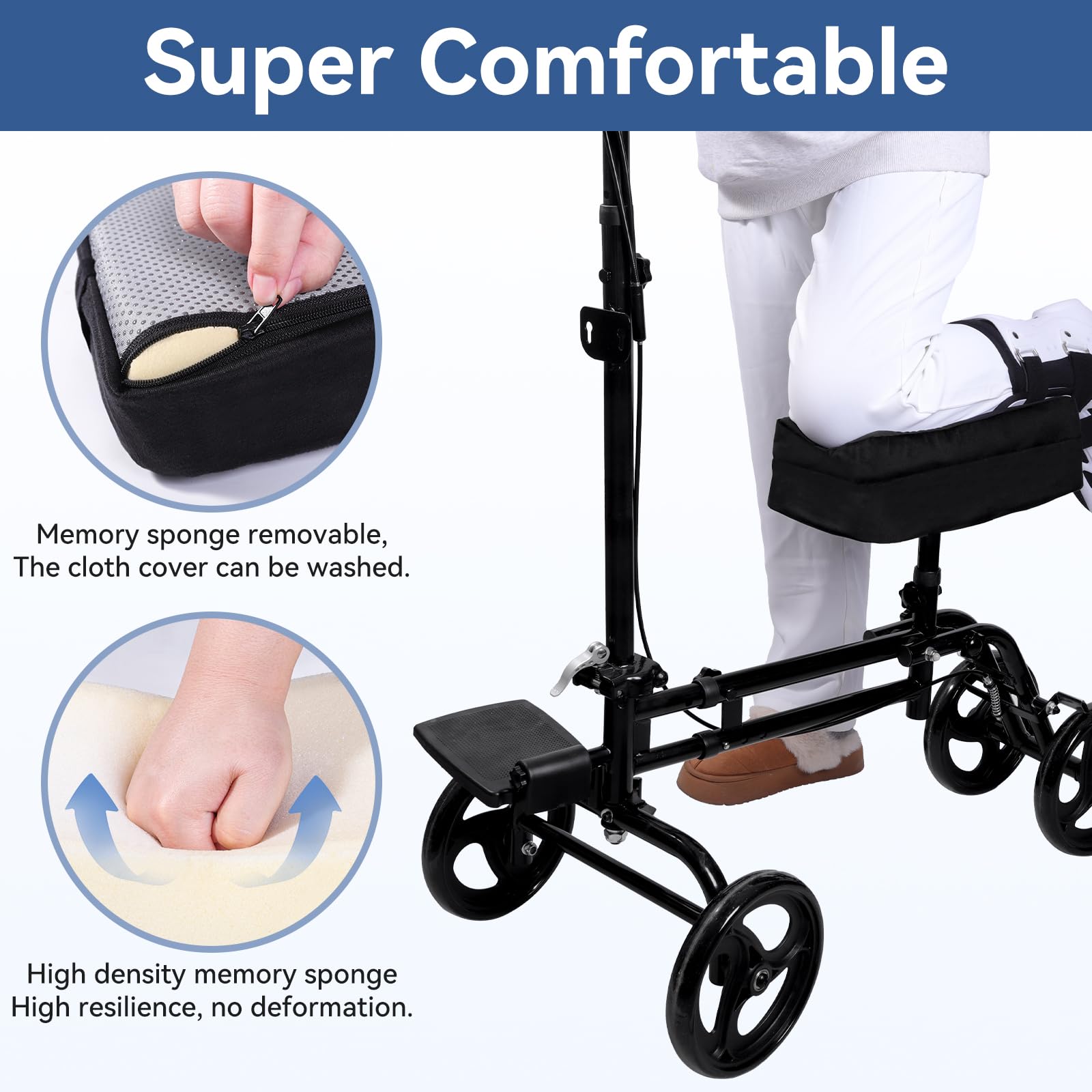 Knee Scooter Cushion Pad Cover,Removable 2.5in Highly Resilient Memory Foam Cushion,Comfortable Soft Knee Walker Roller Pad Cover,Knee Scooter for Adults for Foot Surgery Accessory for Most Models