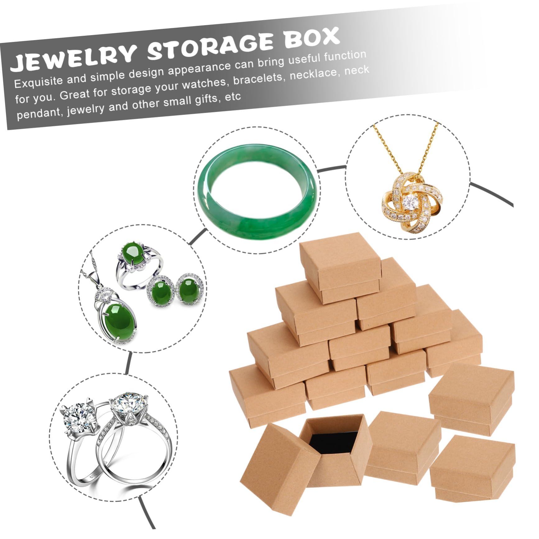 HEMOTON 50 pièces Lot Boîtes à Bijoux Carton Kraft avec Mousse Coffrets Carrés pour Colliers Bagues Boucles Oreilles et Bracelets Boîtes de Rangement et Emballage Chic pour Bijoux