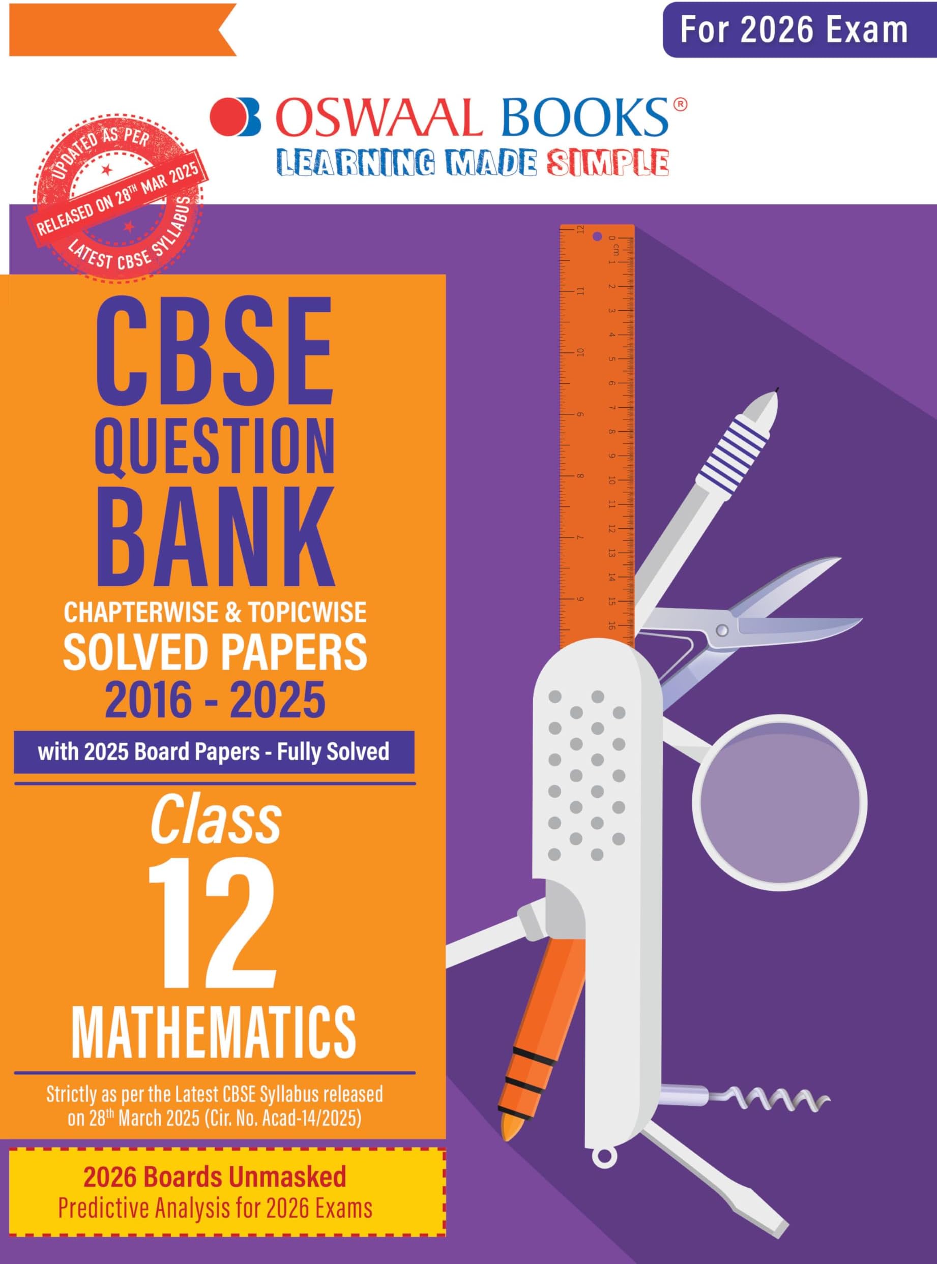 Oswaal CBSE Question Bank Chapterwise and Topicwise SOLVED PAPERS Class 12 Mathematics For Exam 2026 Paperback – January 20, 2025