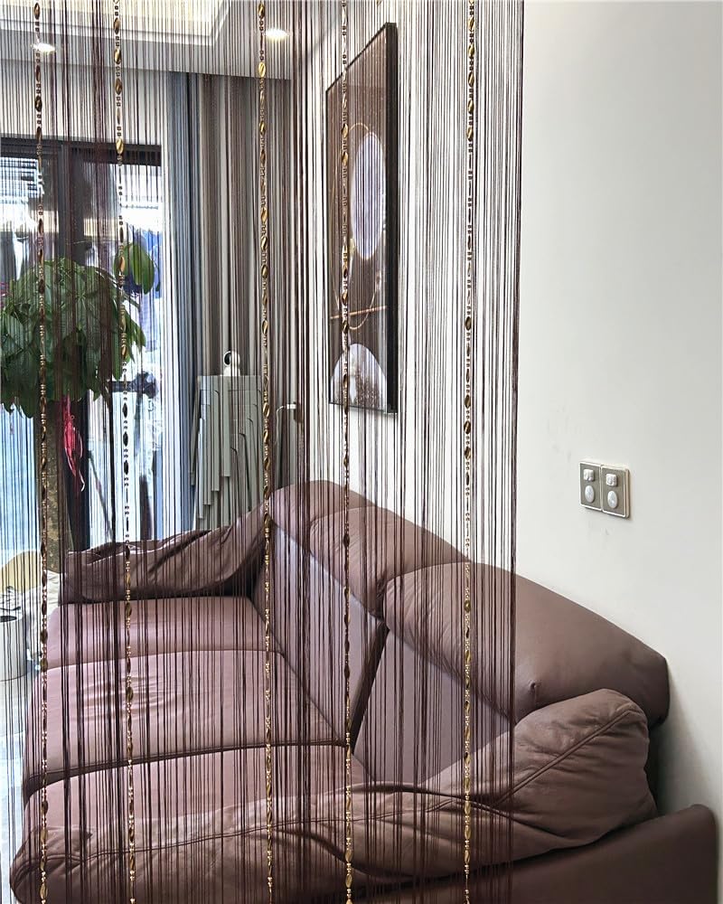 ave split 100cmX200cm Decorative Door String Curtain Beads Wall Panel Fringe Window Room Divider Blind for Wedding Coffee House Restaurant Parts Door Divider Beads Tassel Screen Decoration (coffee25) thumbnail
