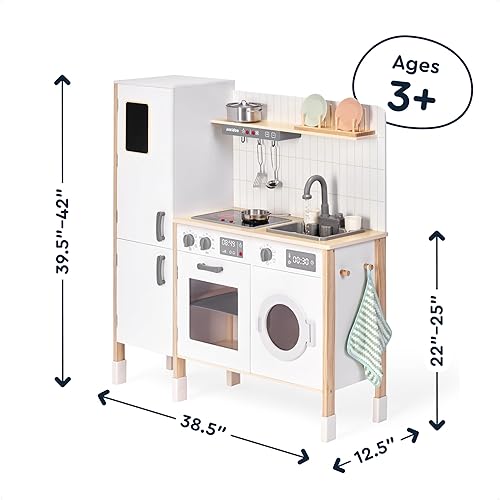 Miniatura 2 de Wooden Kitchen Master Chef's Kitchenette con fregadero y grifo giratorio de 180 grados, juego de simulación para niños pequeños de 3 a 6 años -