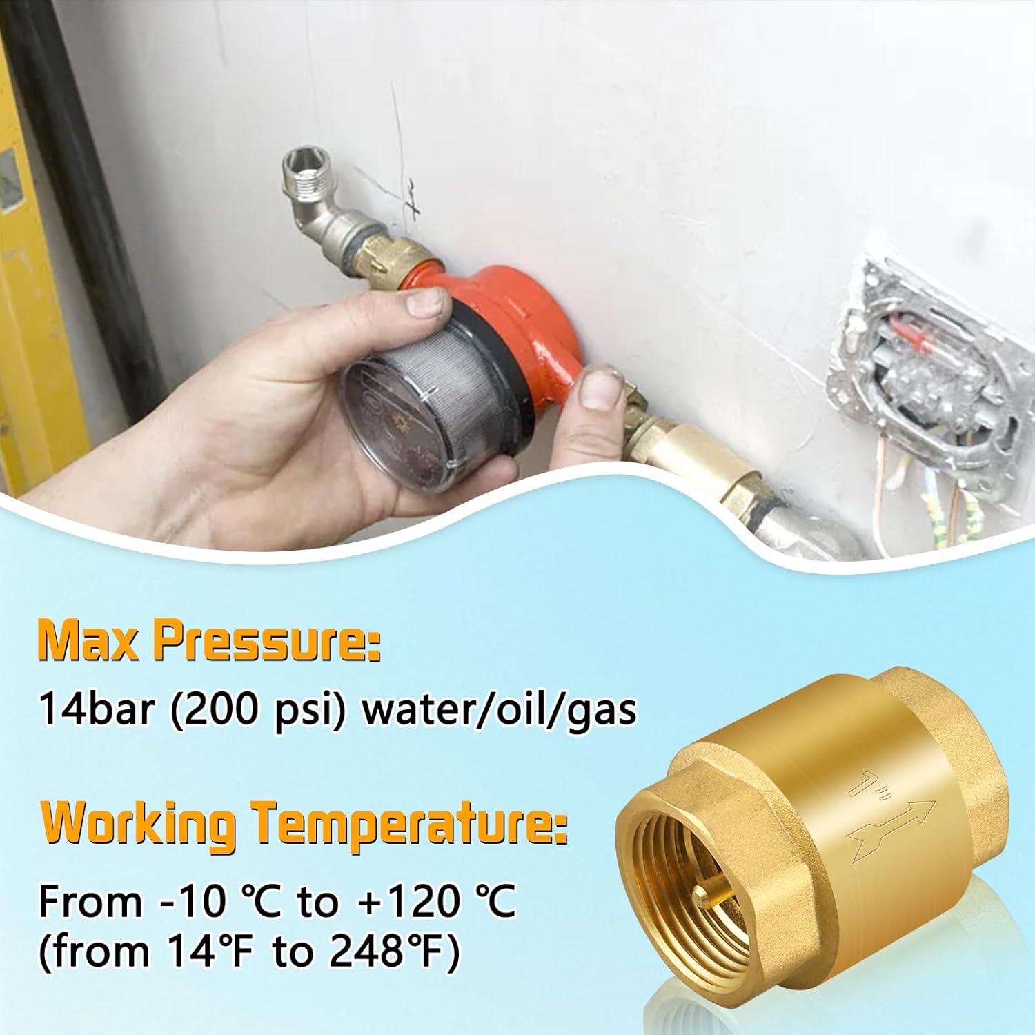 Boltigen Solid Brass Spring Check Valve, 2 Inch NPT Female Thread Non Return One Way Horizontal Vertical In-Line Water Check Valve for Well, Pump, Tank, Backflow Preventer