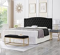 Vista 4 de 24KF Upholstered Tufted Button Velvet Headboard,Comfortable Fashional Headboard King/CA King Size,Black Terciopelo negro - king