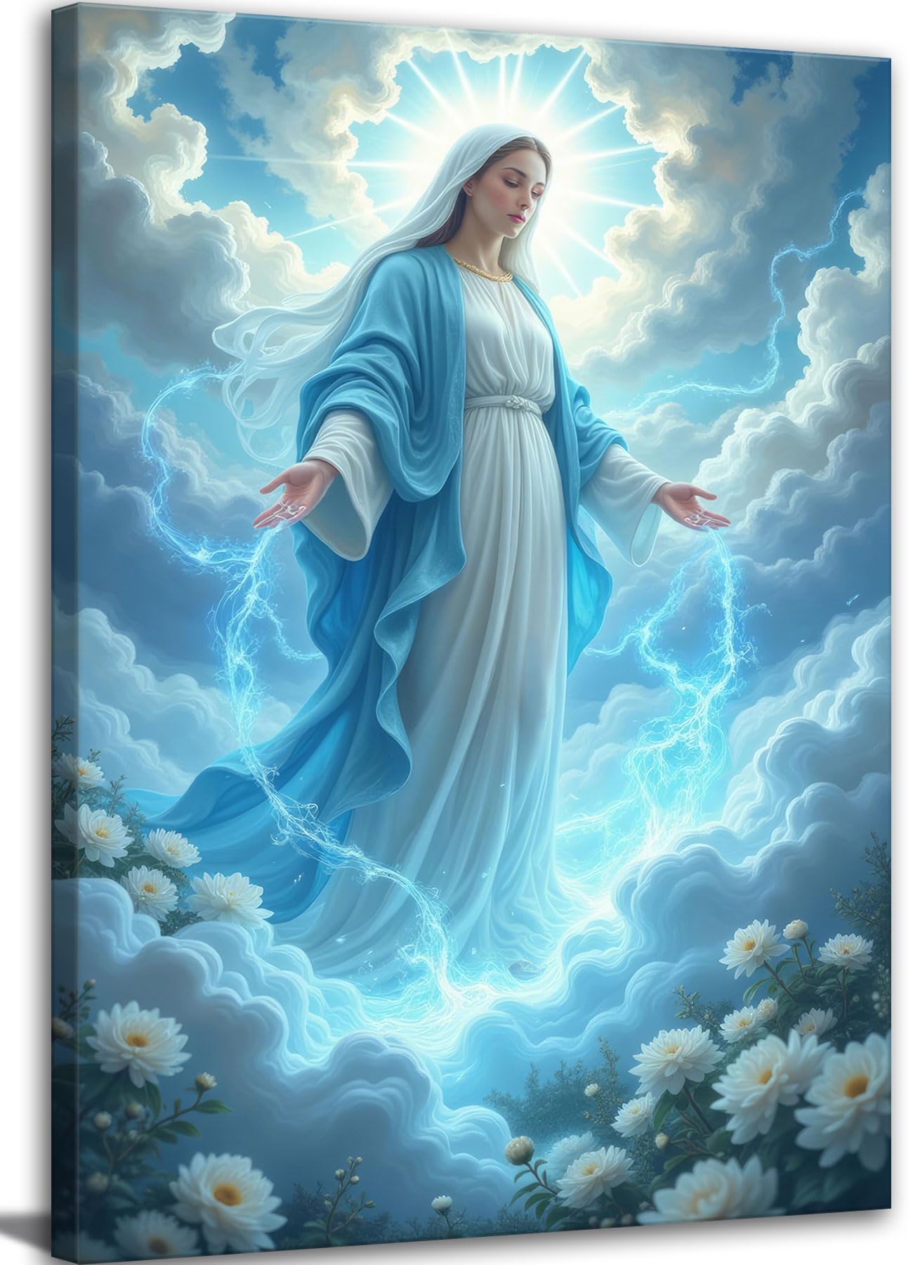 Virgin Mary Canvas Wall Art. Catholic Art Painting Picture Wall Decor. Mother of Jesus Posters Print Artwork for Church Bedroom Living Room Home Decoration