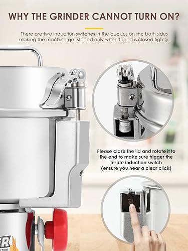 Miniatura 5 de CGOLDENWALL Molinillo eléctrico de grano de 88.18 oz, molino de seguridad mejorado de 3600 W, molinillo de hierbas de especias de alta velocidad,