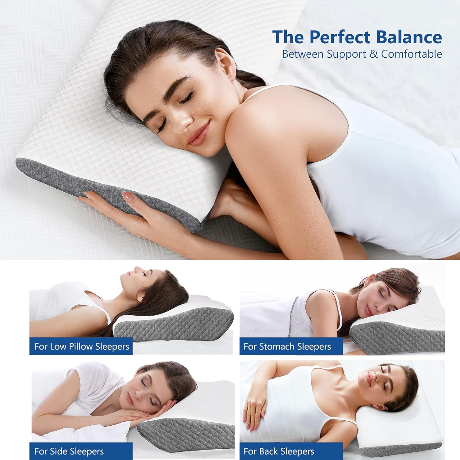 ZAMAT Contour Memory Foam Pillow for Neck Pain Relief, Adjustable Ergonomic Cervical Pillow for Sleeping, Orthopedic Neck Pillow with Washable Cover, Bed Pillows for Side, Back, Stomach Sleepers : Home & Kitchen