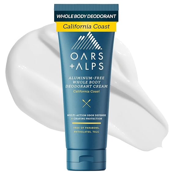 Oars + Alps Whole Body Deodorant Cream for Men & Women, Anti-Chafing and Aluminum Free Deodorant, Multi-Action Odor Defense, Long Lasting, California Coast, 2.5oz