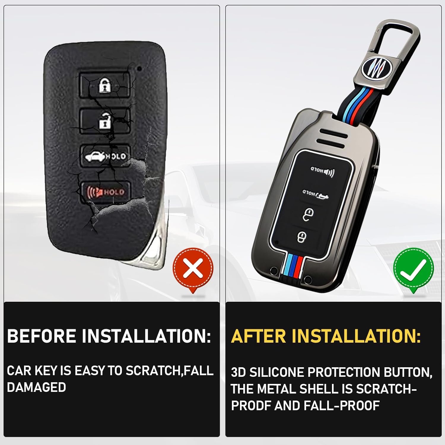 Compatible with Lexus Key Fob Cover,ES NX RX RC GS LX is Key Fob Case,Metal Shell & Soft Silicone Protection
