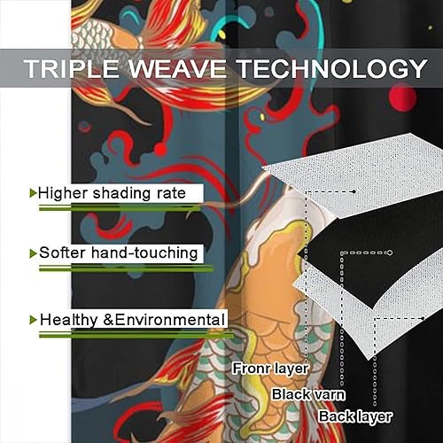 Vista 44 de Cortinas japonesas de pez koi, estilo asiático Koi Big Wave Koi, cortina con bolsillo para cortinero para dormitorio, cocina, sala de estar, Koi