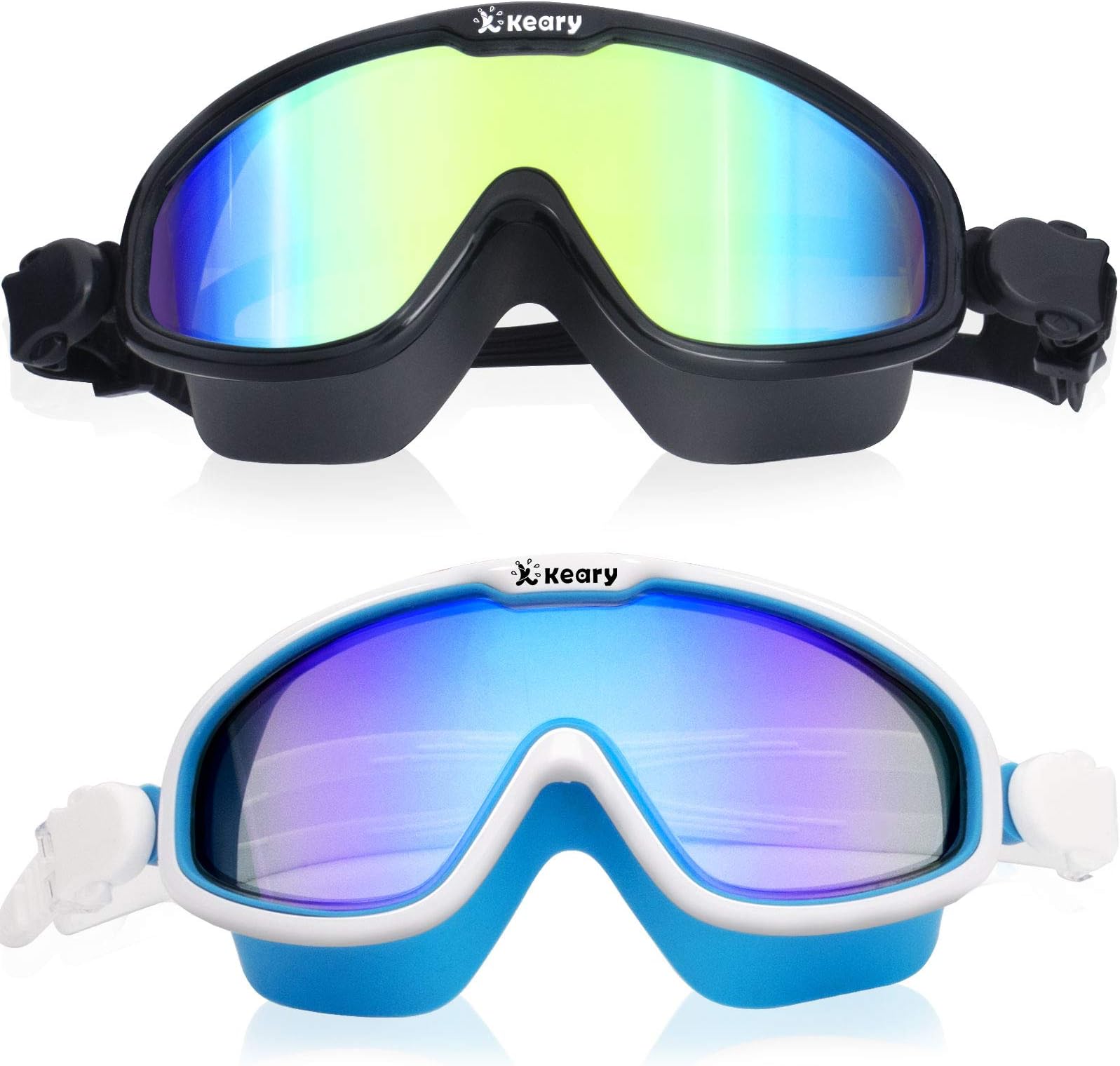 Keary 2 Pack Swim goggles for Adult Youth with Soft Silicone Gasket, Anti-fog UV Protection No Leak Clear Vision Pool Goggles