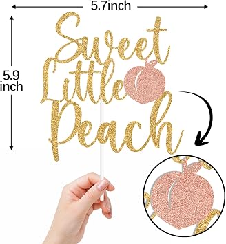 Gold Glitter Sweet Little Peach Cake Topper, Peach Sweet Baby Cake Decor, Peach Baby Shower Gender Reveal Party Decorations Supplies