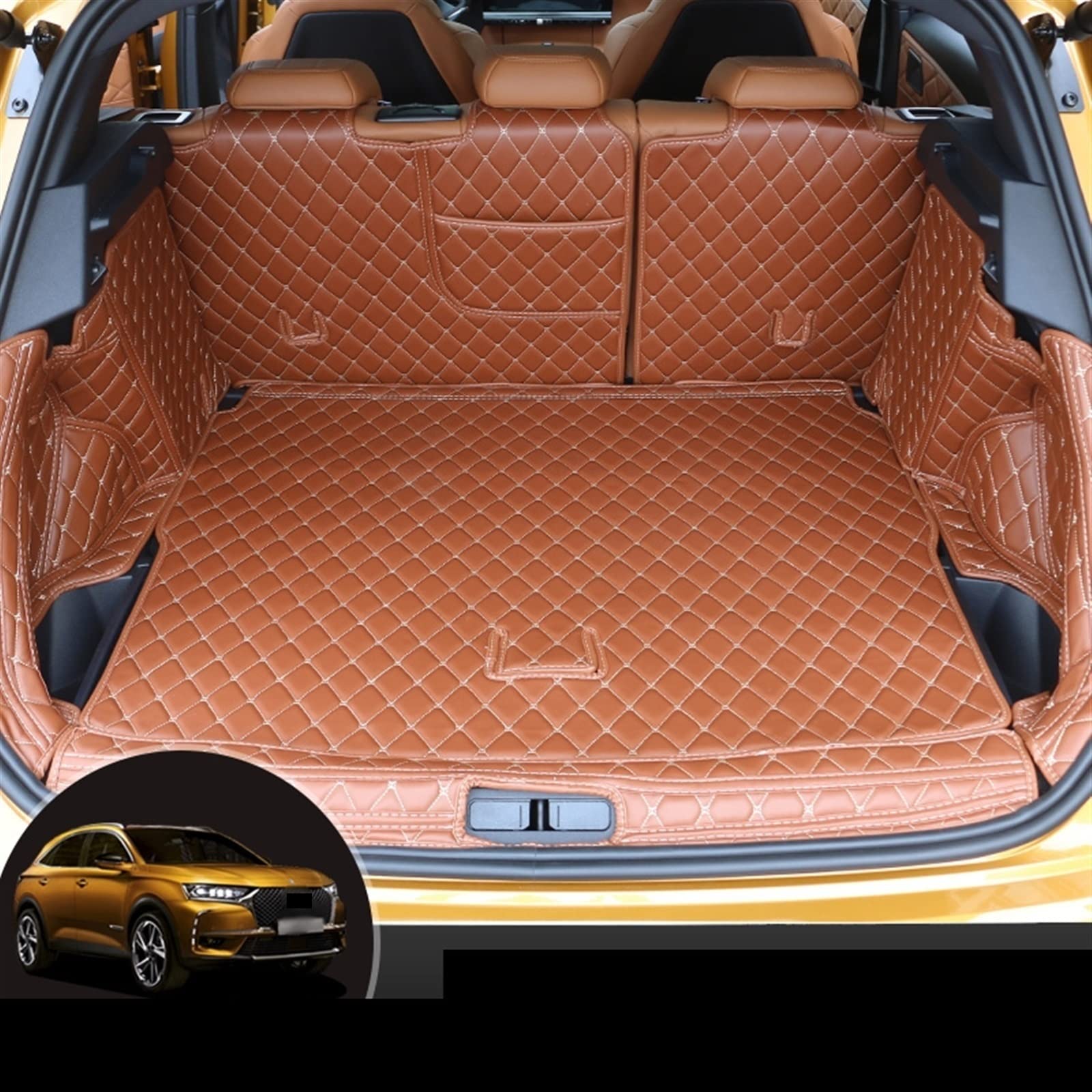 Tappetino Per Bagagliaio Citroën DS7 2018-2020 - In Pelle Sintetica, Antiscivolo, Impermeabile, Nero Con Design A Griglia, Protezione Completa Per Il Bagagliaio