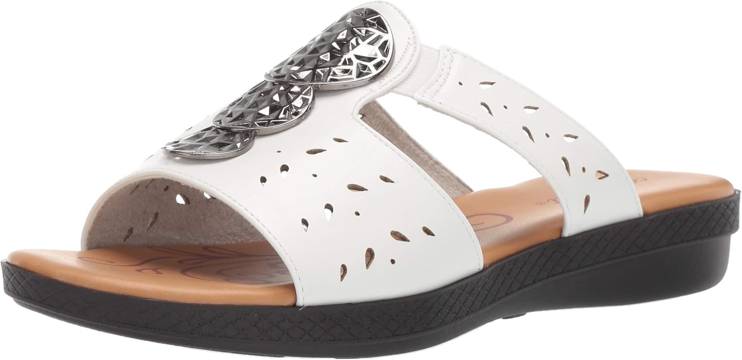 Easy Street Women's June Sandal with Ornament and Cutouts Slide, White, 6 N US