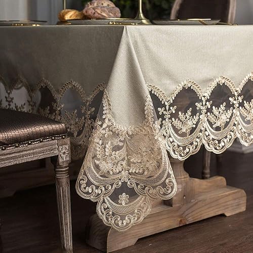 ARTABLE Mantel rectangular de vinilo impermeable con borde de macramé exquisito para decoración de bodas, cocina, vacaciones, fiestas (champán, 60 x
