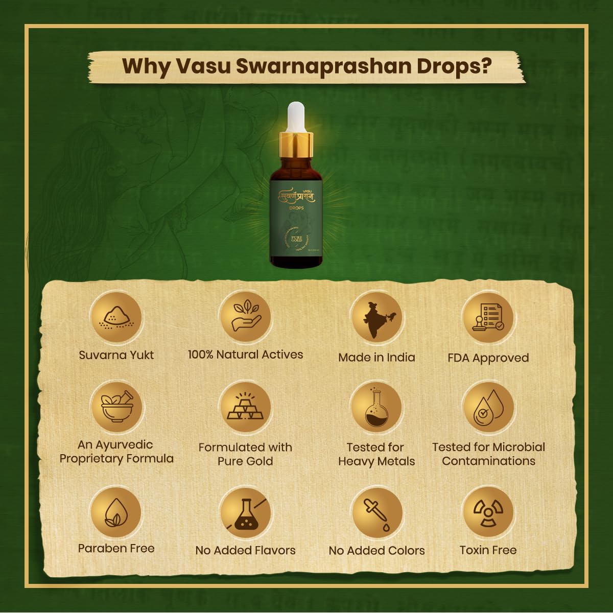 VASU Swarnaprashan Drop For Kids - Natural Formulated With Pure 24Ct Gold | Healthy Growth | Golden Nectar | Improves Strength & Immunity Booster For Kids (0-16 Years) - 30Ml 4