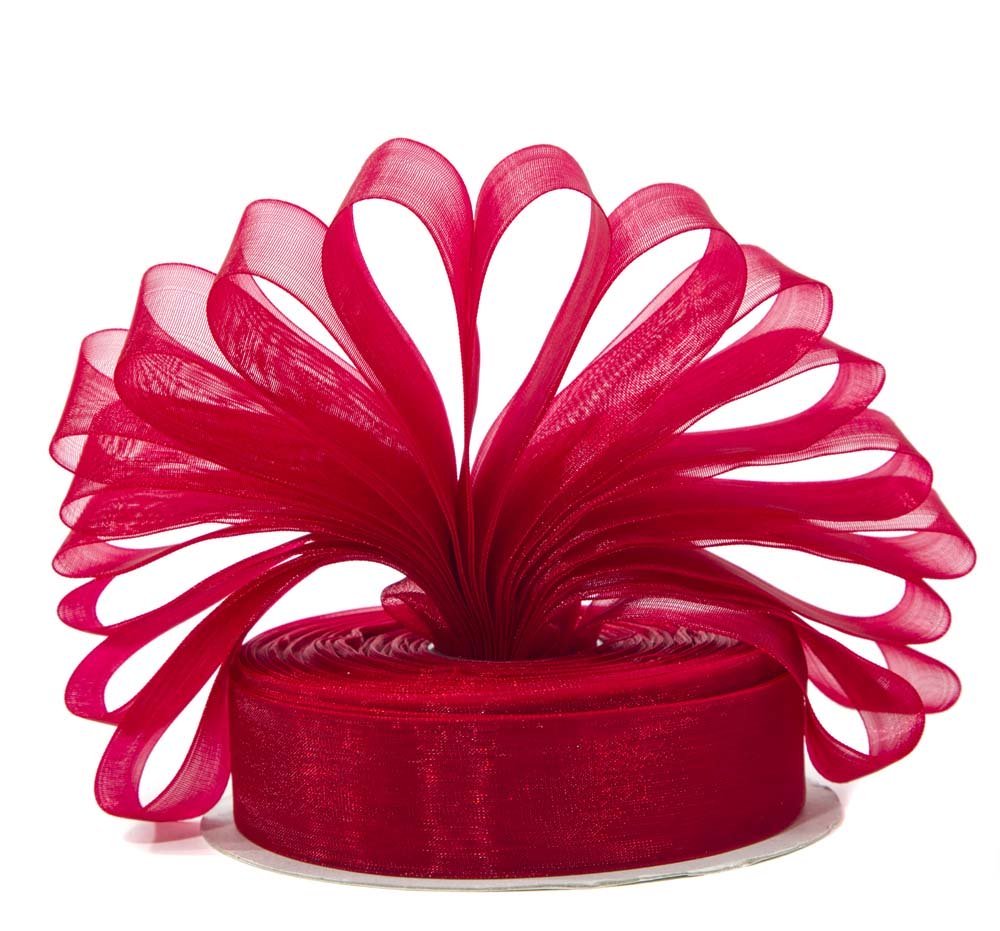 Premium Woven Edge 10mm Organza Ribbon 50 Yards (Burgundy)
