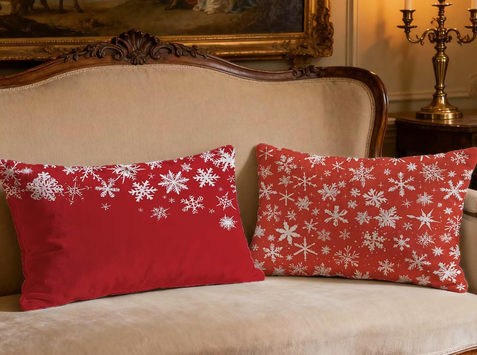 Coussin noël rouge en velours 60x80cm pour décorer le canapé maison