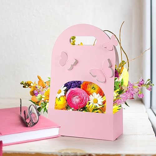 Miniatura 5 de ZENFUN 12 cajas de regalo de flores con asa, bolsas de papel para ramo de flores, bolsas de floristería, suministros de floristería, regalo de