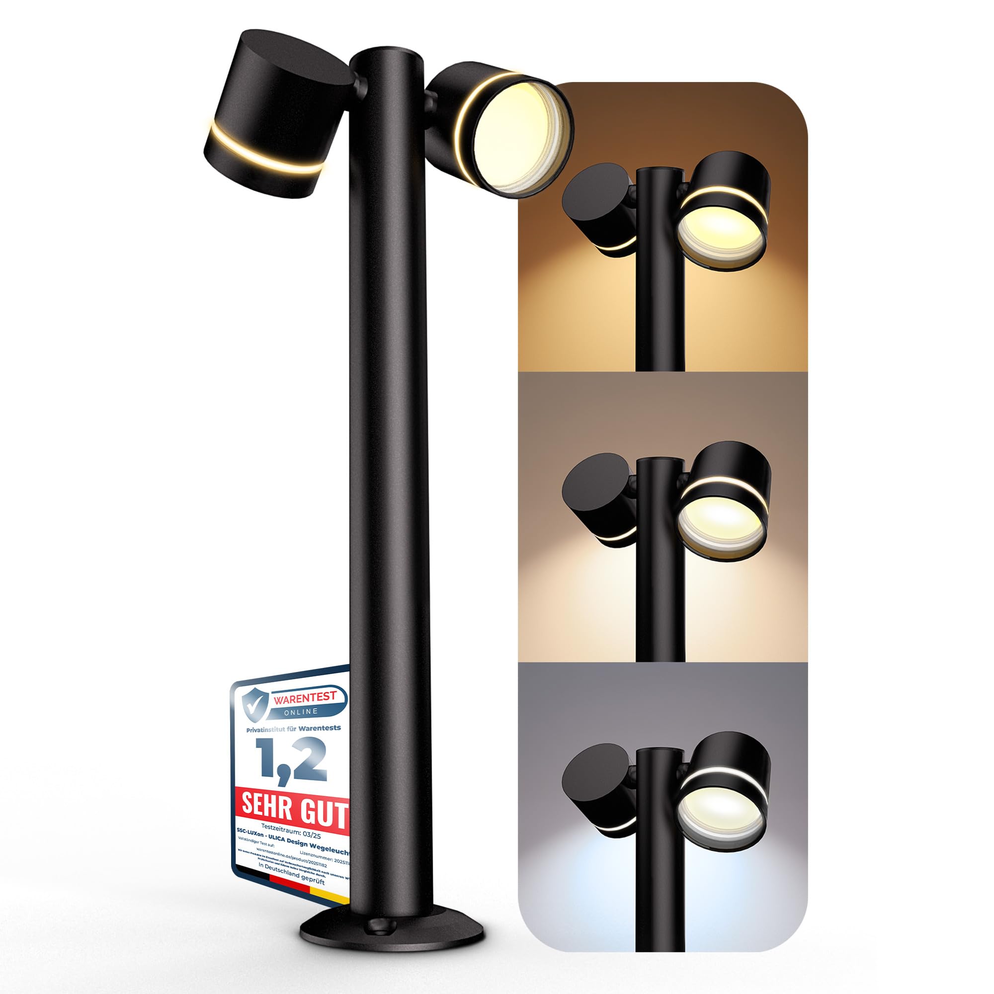 SSC-LUXon ULICA Outdoor Standleuchte mit 2x LED Lampen warmweiß GX53 5W - Pollerlampe schwarz matt IP54 schwenkbares Licht 230V