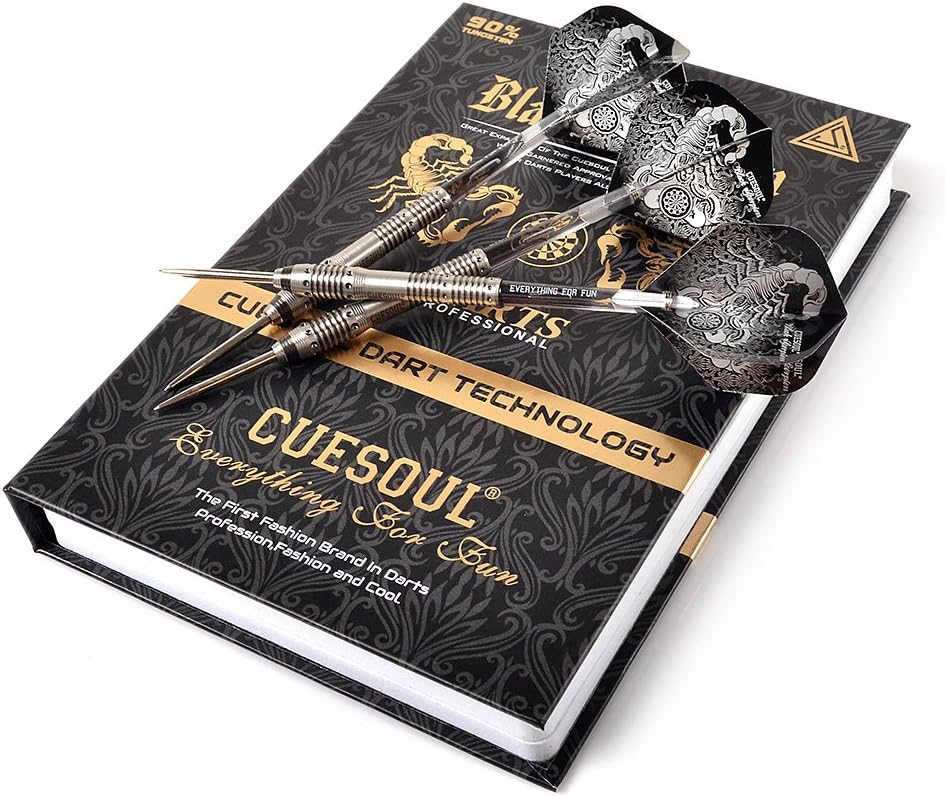CUESOUL Black Scorpion 22/24/26 Grams Tungsten Steel Tip Dart Set,Barrel with Titanium Coated Finished