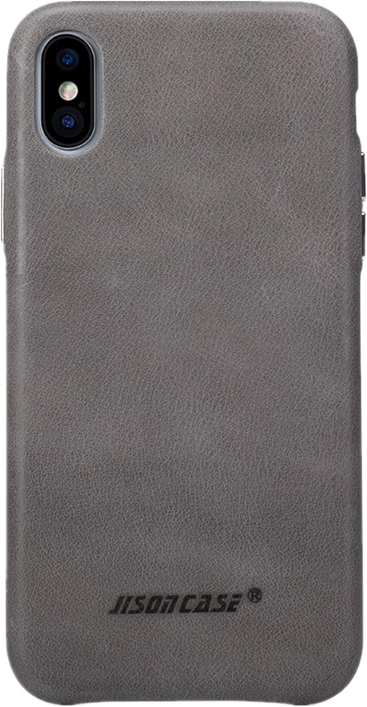 JISONCASE iPhone X Leather Case, iPhone X Case, Vintage Series Slim Back Case Grip Cover with Metallic Buttons for 2017 Apple iPhone X 5.8", Grey (TC-IPX-05A60)