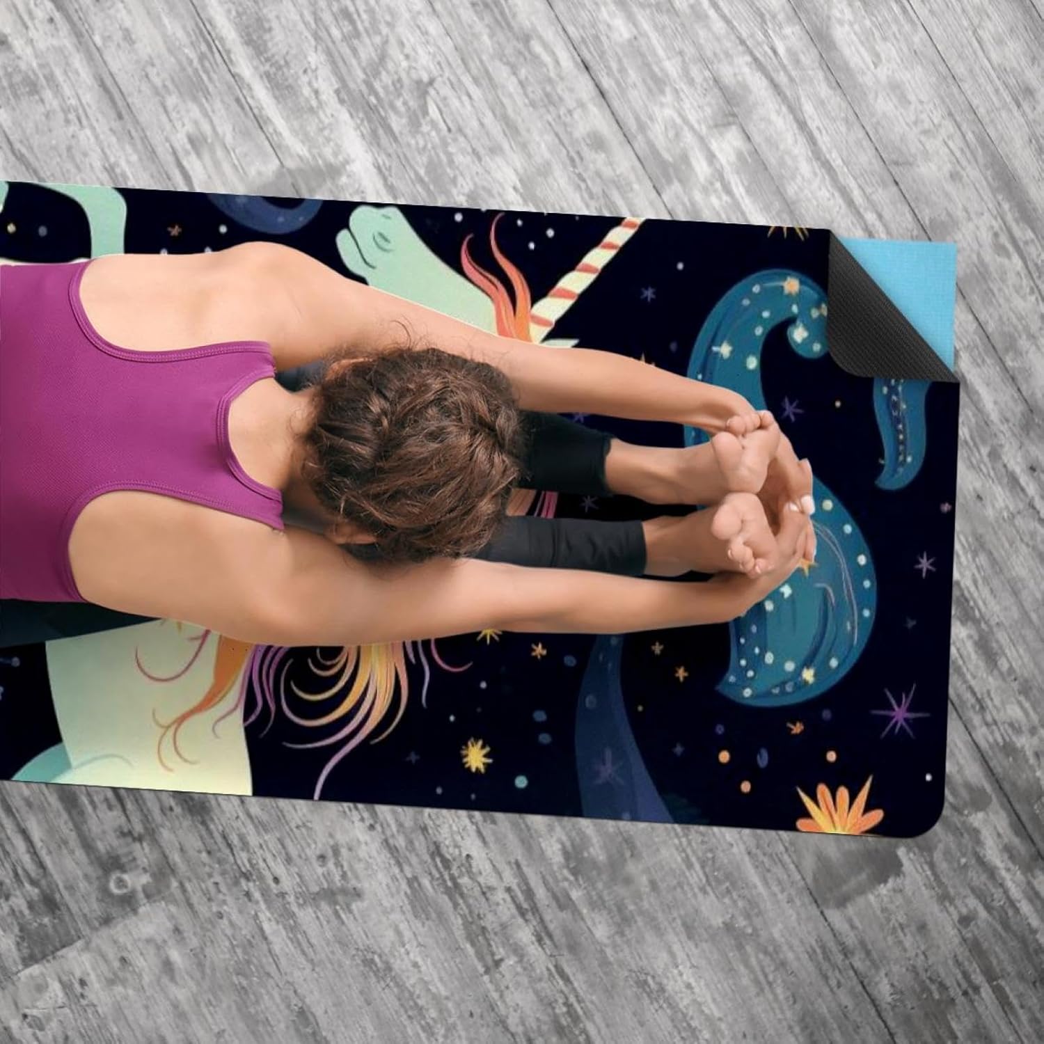 Yoga Towel, Galaxy Unicorn Pattern Non Slip Sweat Absorbent Hot Yoga Mat Towel for Hot Yoga, Pilates and Fitness - 72.8" x 26.8"