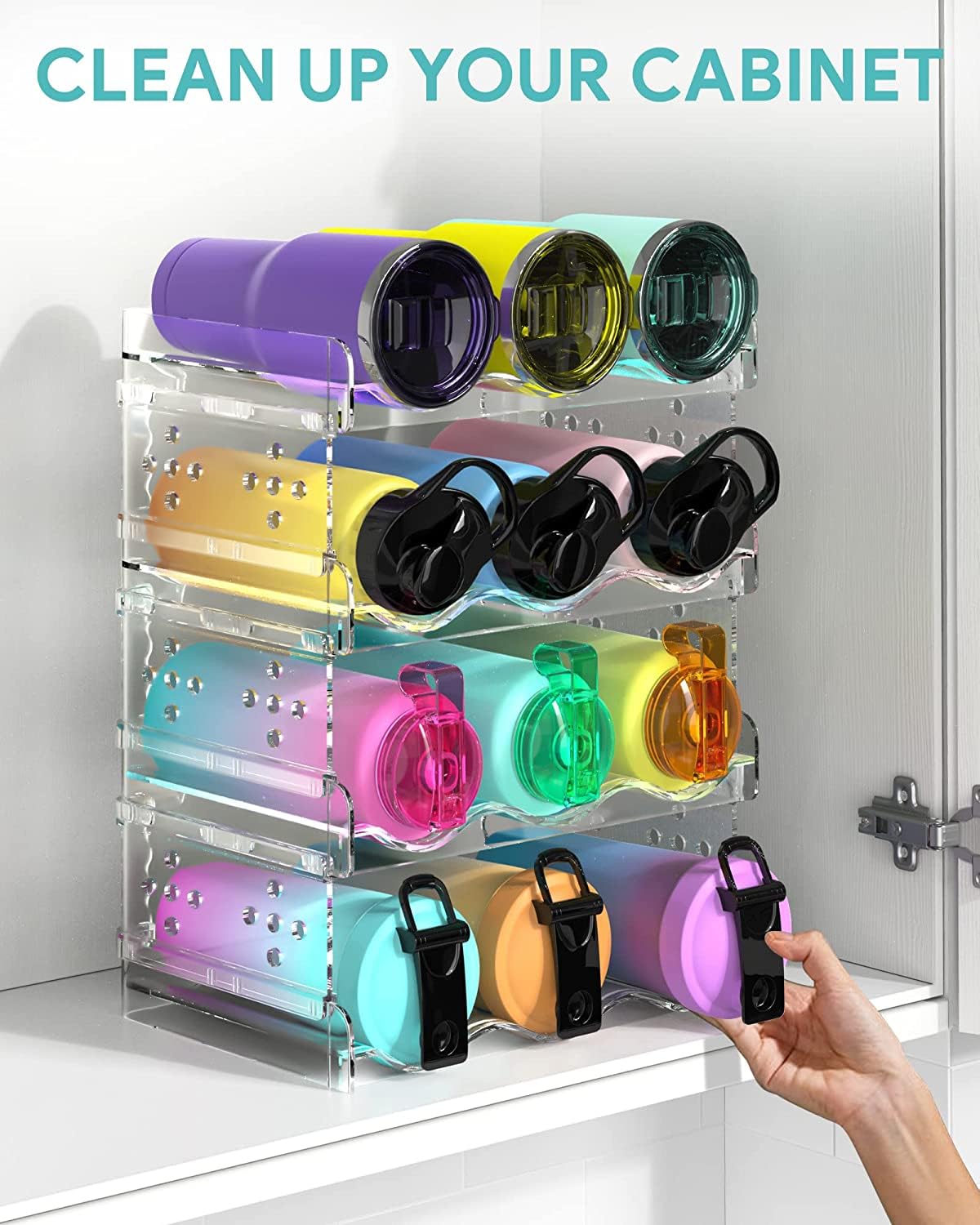Stackable Bottle Organizer MeCids 4-Pack Stackable Water Bottle ...
